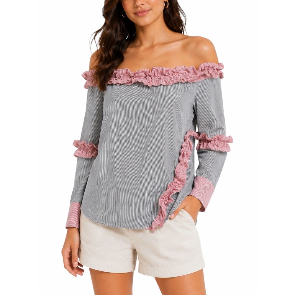 Walter Baker Derrick Striped Ruffle Off Shoulder Top Size S - Picture 2 of 9